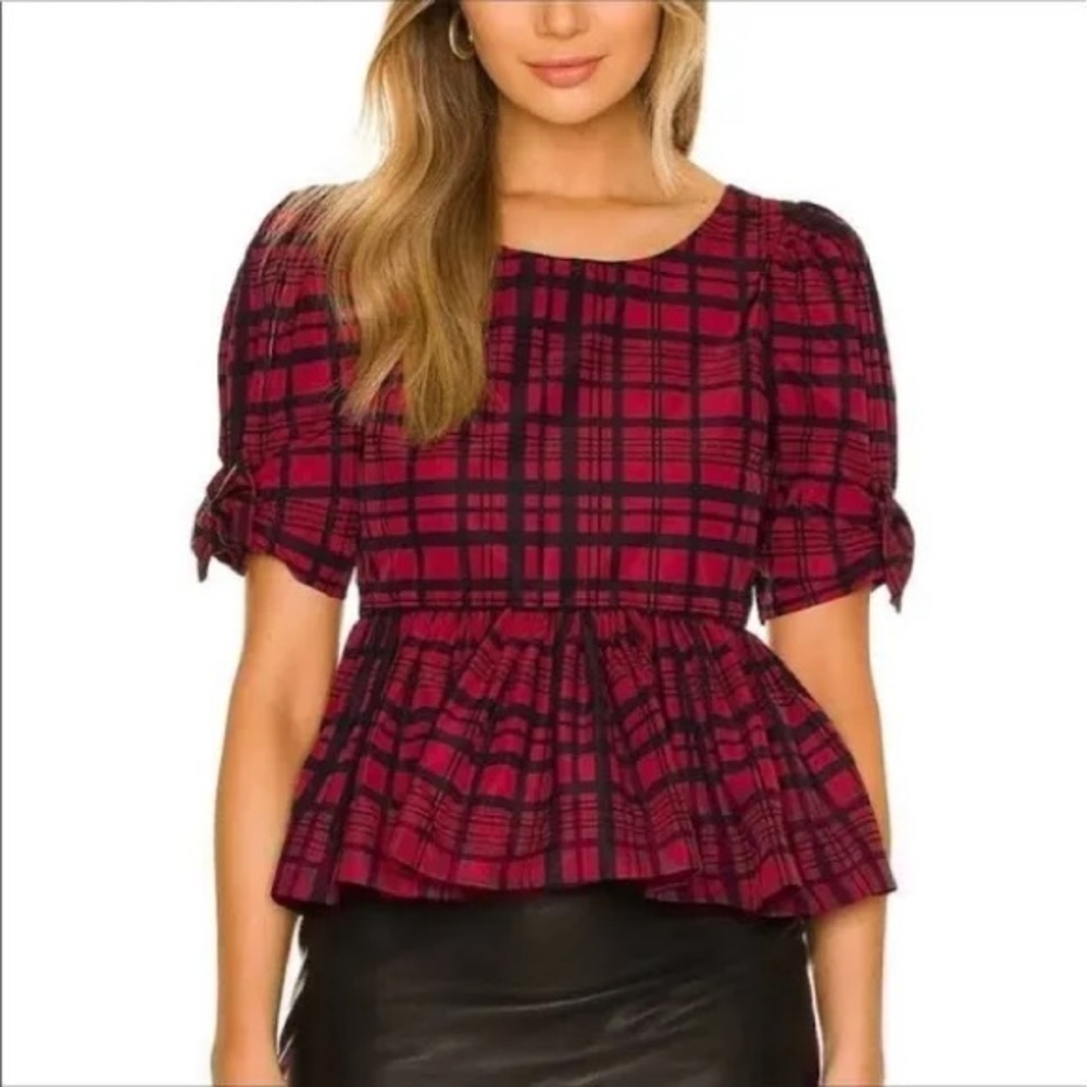 LoveShackFancy Keily Top Short Sleeve In Moody Ruby